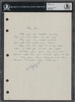Extraordinary Michael Jeffrey Jordan Handwritten and Signed Love Poem Titled "Only You" (Beckett & JSA) - One of the Earliest Known Michael Jordan Signatures!
